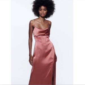 Zara Terracotta Satin Corset Dress